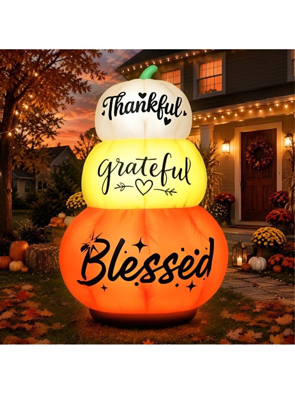 zukakii 6FT Fall Inflatable Thanksgiving Stacked Pumpkin Outdoor Decoration